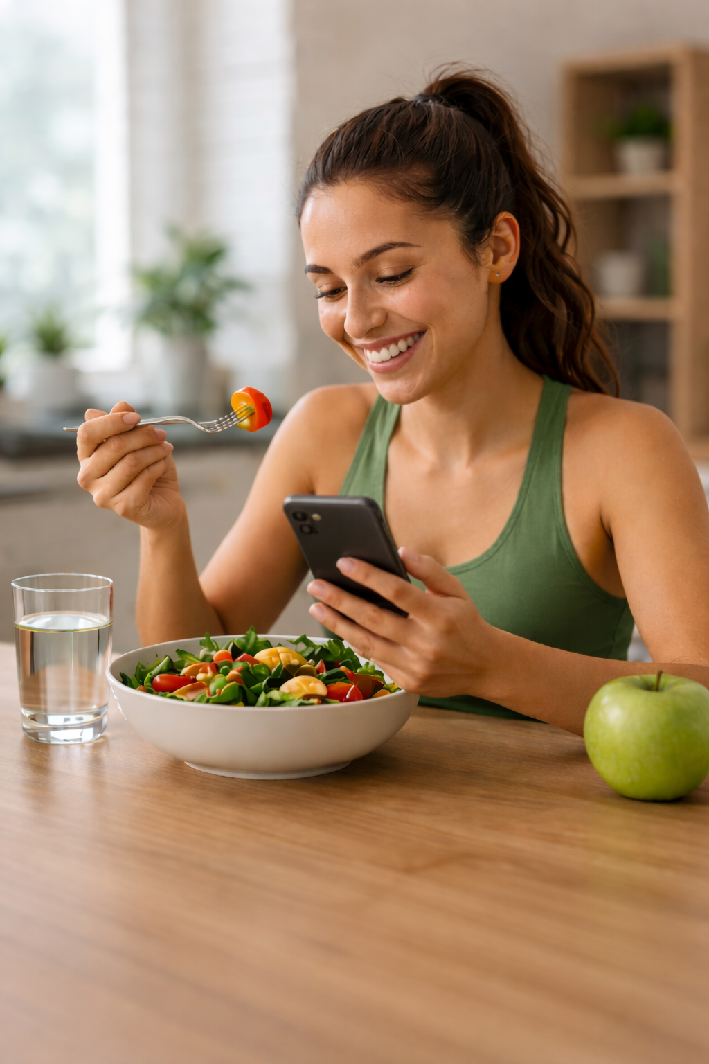 Paciente se alimentando e usando o celular